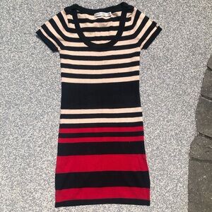 Black and Cream Sheath Mini Dress with Scoop Neck